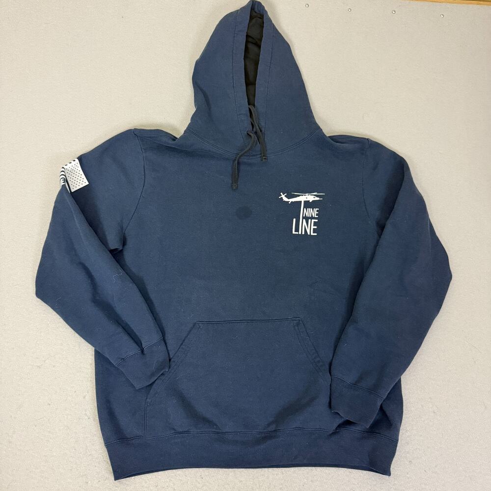Nine Line Apparel Hoodie Blue Pullover Graphic Military Dog USA Flag